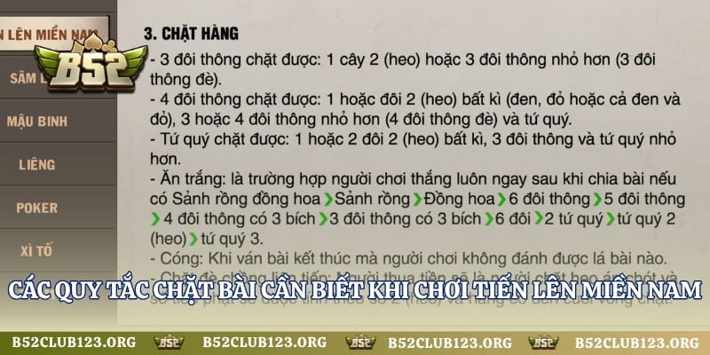 Các quy tắc chặt bài cần biết khi chơi Tiến Lên Miền Nam